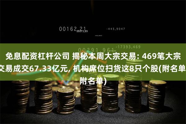 免息配资杠杆公司 揭秘本周大宗交易: 469笔大宗交易成交67.33亿元, 机构席位扫货这8只个股(附名单)